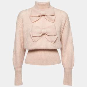Zimmermann Blush Pink Mohair Knit Bow Detail Turtle Neck Sweater S