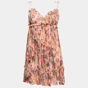 Pre Owned Zimmermann Pink Chiffon Floral Print Lovelorn Babydoll Dress S