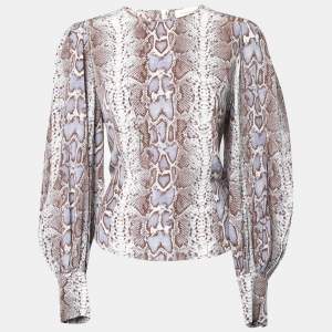 Pre Owned Zimmermann Brown & Blue Snake Print Silk Blouse M