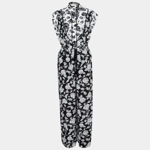 Zimmermann Black and White Rose Print Crepe Shirt and Trouser Suit S