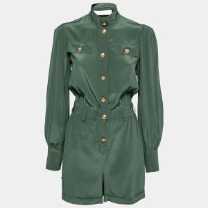 Pre Owned Zimmermann Green Silk Button Front Short Romper XS