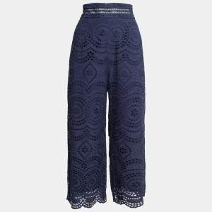 Zimmermann Navy Blue Cotton Eyelet Lace Cropped Trousers M