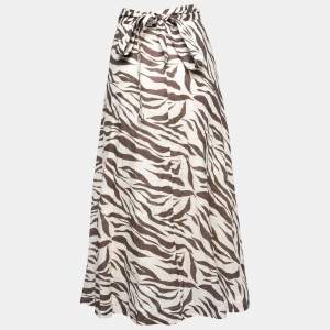 Pre Owned Zimmermann Ivory Fiesta Zebra Print Linen Midi Wrap Skirt S