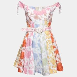 Pre Owned Zimmermann Multicolor Floral Patterned Linen Postcard Spliced Mini Dress M