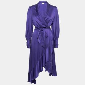Pre Owned Zimmermann Purple Silk Asymmetric Ruffled Wrap Dress M