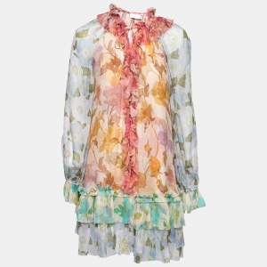 Pre Owned Zimmermann Multicolor Floral Print Silk Ruffled Mini Dress L