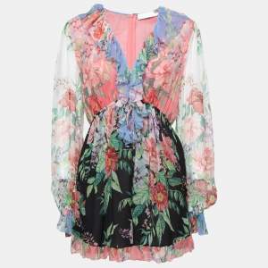 Pre Owned Zimmermann Multicolor Floral Print Silk Ruffled Jumpsuit L