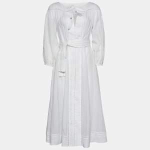 Zimmermann White Cotton Flared Belted Midi Dress XS