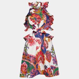 Pre Owned Zimmermann Multicolor Floral Print Linen The Lovestruck Ruffled Dress M
