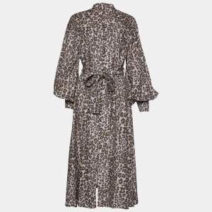 Pre Owned Zimmermann Light Pink Animal Printed Silk Belted Midi Dress L