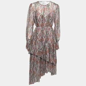 Pre Owned Zimmermann Multicolor Printed Silk Chiffon Belted Dress L