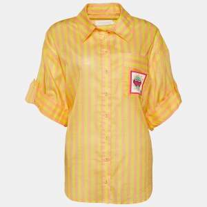 Zimmermann Yellow Striped Cotton Applique Detail Oversized Shirt XL
