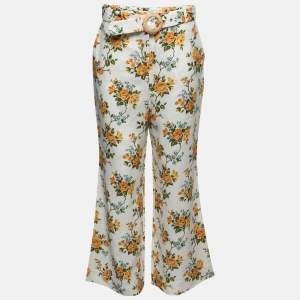 Zimmermann White Floral Printed Linen Belted Straight Pants M