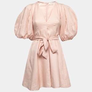 Zimmermann Light Pink Linen Full-Sleeve Mini Dress S