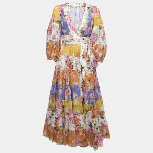 Zimmermann Multicolor Floral Printed Maxi Wrap Dress S