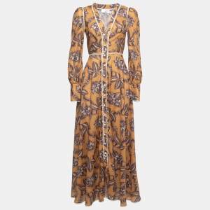 Zimmermann Brown Floral Cotton Lace-Trimmed Maxi Dress S
