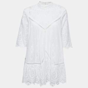 Zimmermann White Embroidered Cotton Scalloped Blouse L