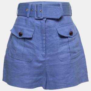 Zimmerman Blue Linen Corsage Belted Shorts M