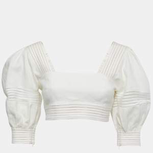 Zimmermann Off-White Linen Crop Top M