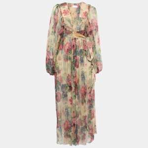 Zimmermann Multicolor Printed Silk Chiffon Gathered Wrap on Maxi Dress M