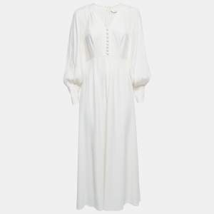Zimmermann White Crepe Long Sleeve Flared Maxi Dress L