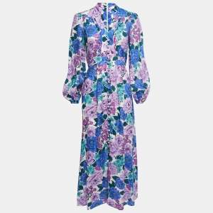 Pre Owned Zimmermann Multicolor Poppy Print Linen Plunge Midi Dress M