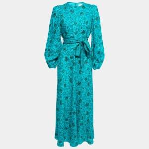 Pre Owned Zimmermann Green Printed Linen Belted Lulu Maxi Dress M