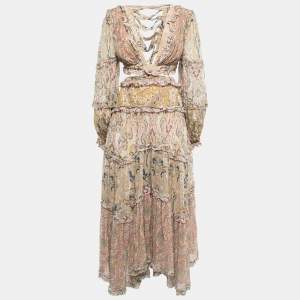 Zimmermann Multicolor Paisley Print Chiffon Blouson Sleeve Cut-Out Detail Open Back Midi Dress M