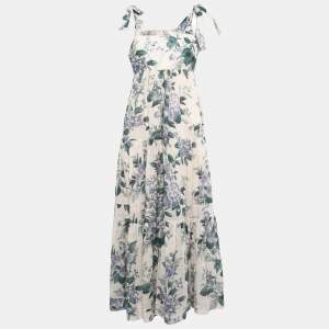 Pre Owned Zimmermann Off White Floral Printed Cotton Maxi Dress M