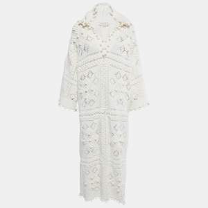 Zimmermann White Crochet Knit Hooded Midi Dress M/L