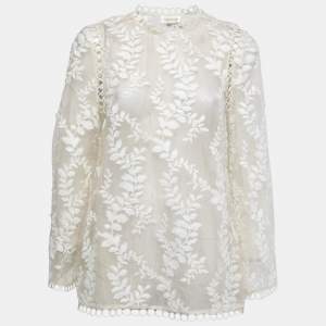 Zimmermann White Embroidered Silk Oversized Top S