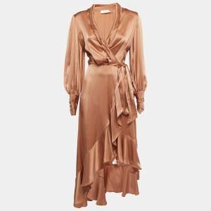 Zimmermann Dusty Pink Silk Satin Wrap On Midi Dress M