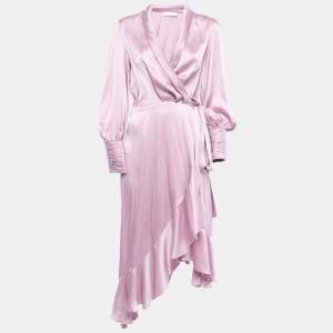 Zimmermann Purple Silk Satin Wrap On Asymmetrical Midi Dress M