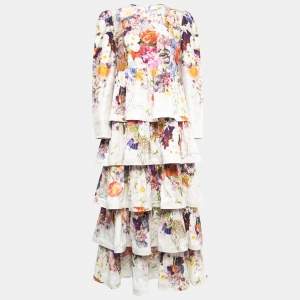 Zimmermann Multicolor Floral Print Silk Prima Tiered Long Sleeve Dress M
