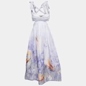Zimmermann Purple Floral Print Linen Blend Candescent Gown S