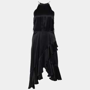 Zimmermann Black Silk Satin Ruffled Midi Dress XS