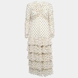 Zimmermann Cream Swiss Dot Ruch Detail Tiered Midi Dress M