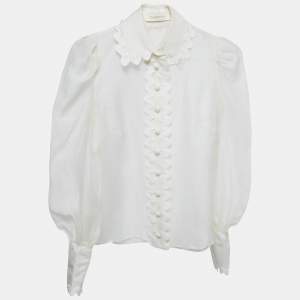 Zimmermann White Linen Blend Lace Trimmed Shirt S