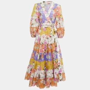Pre Owned Zimmermann Multicolor Floral Printed Cotton Wrap Midi Dress L