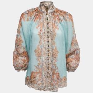 Pre Owned Zimmermann Blue Paisley Print Ramie Button Front Blouse S