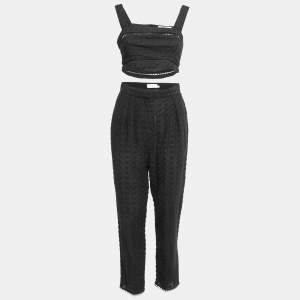 Zimmermann Black Floral Cutout Lace Crop Top Pants Set M