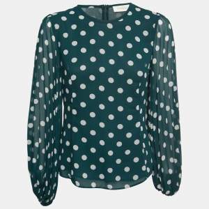 Zimmermann Green Polka-Dot Chiffon Pleated Sleeve Blouse M