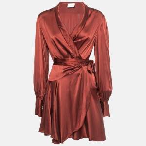 Zimmermann Burgundy Silk Satin Wrap Mini Dress M