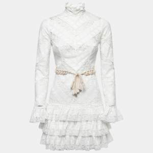 Zimmermann White Lace Paneled Veneto Perennial Belted Dress S