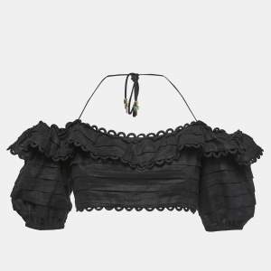 Zimmermann Black Linen Off-Shoulder Cropped Top M 