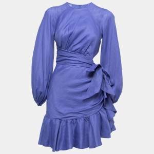 Zimmermann Purple Linen Cutout Detail Ruffled Dress M