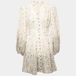 Zimmermann White Floral Printed Linen Mini Dress M