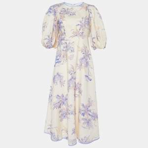 Zimmermann Cream Floral Printed Linen Puff Sleeve Midi Dress XS