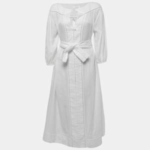 Zimmermann White Cotton Belted Tunic Maxi Dress S