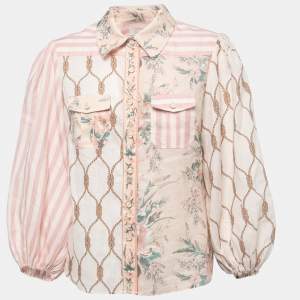 Pre Owned Zimmermann Light Pink Mixed Printed Ramie Shirt M